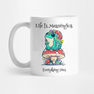 Melancholic Mirth: Finding Humor in Life's Futility with a Quirky Frog on a Mushroom Mug